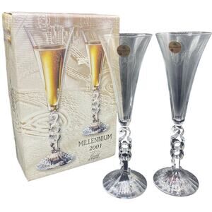 VTG NEW Cristal DArque France Champagne Flute Glasses Millennium 2001 Crystal